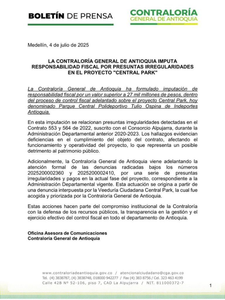 Boletín Contraloría General de Antioquia - Central Park